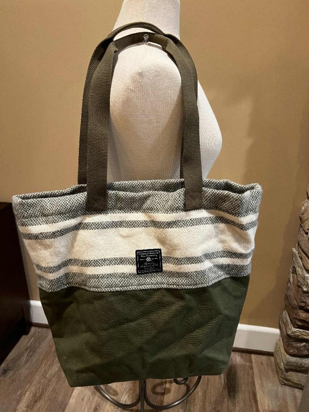 Faribault Woolen Mill Company Green and Cream Canvas Tote Bag